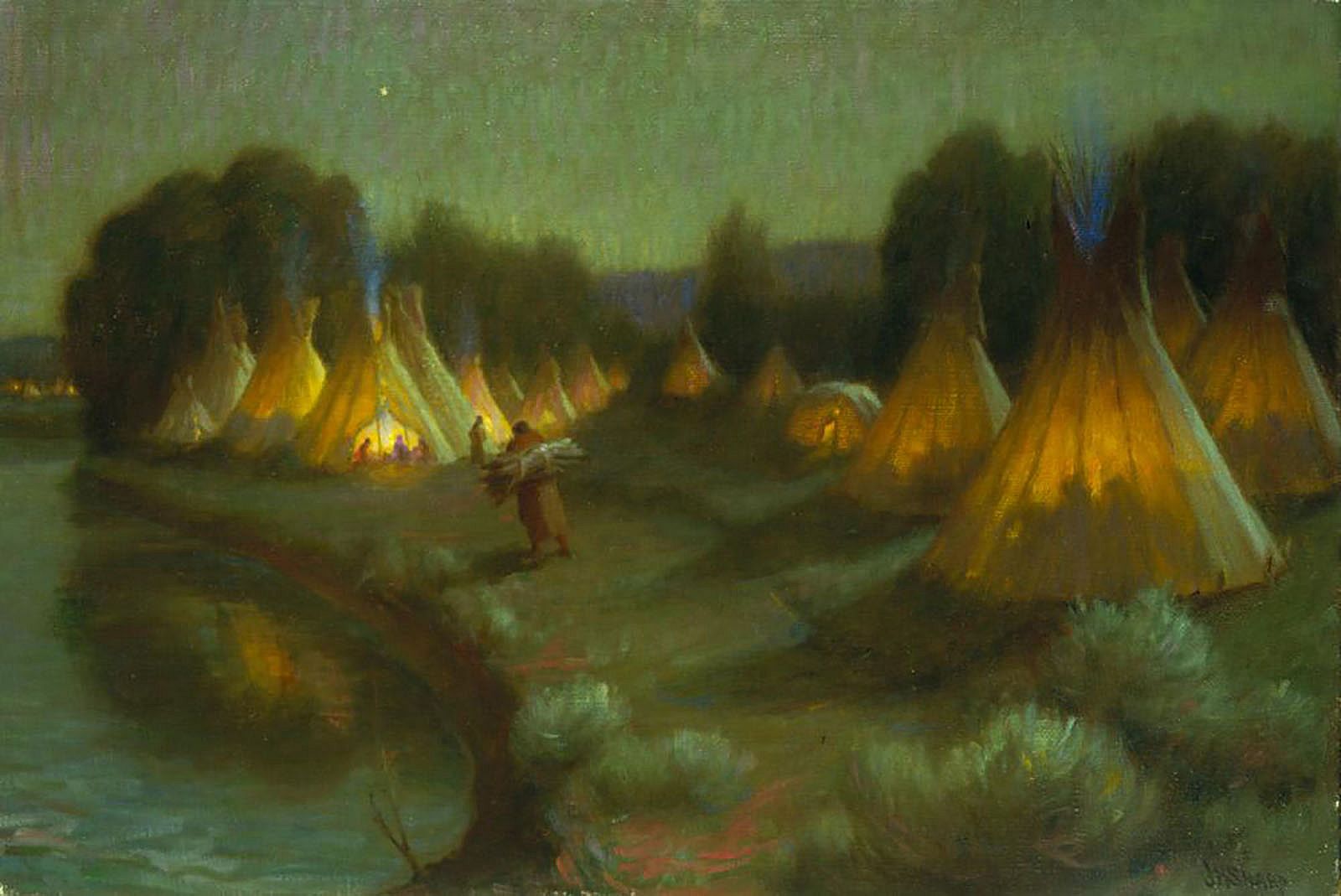 Early Moonlight on the Little Big Horn, Montana; [Moonlight, Camp on the Little Big Horn - Montana]